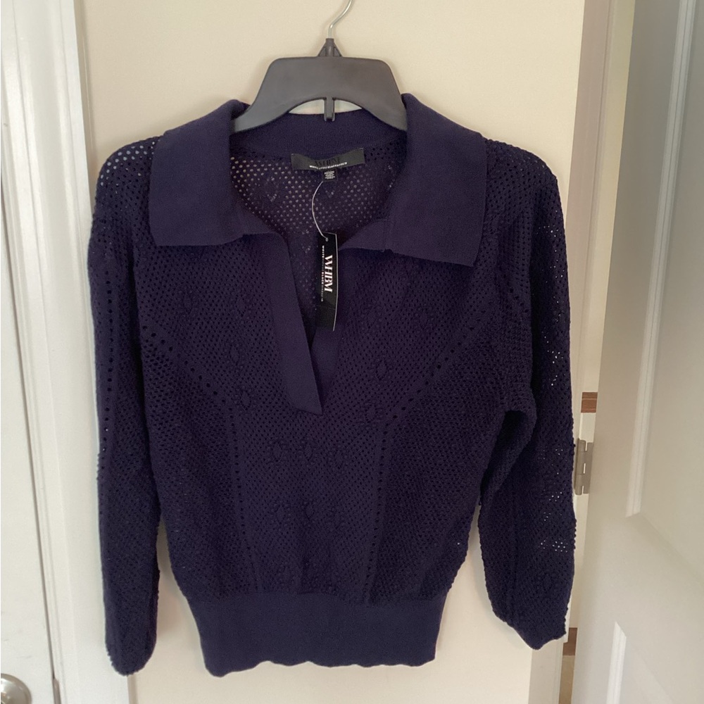 White House/Black Market. Navy Knit Collared Sweater